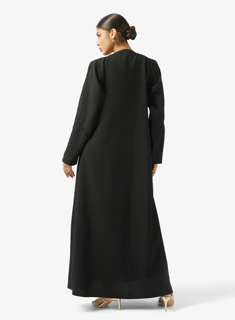 hayas closet Black Embellished Abaya With Sheila